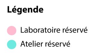 Légende Rose - Laboratoire réservé Bleu - Atelier réservé